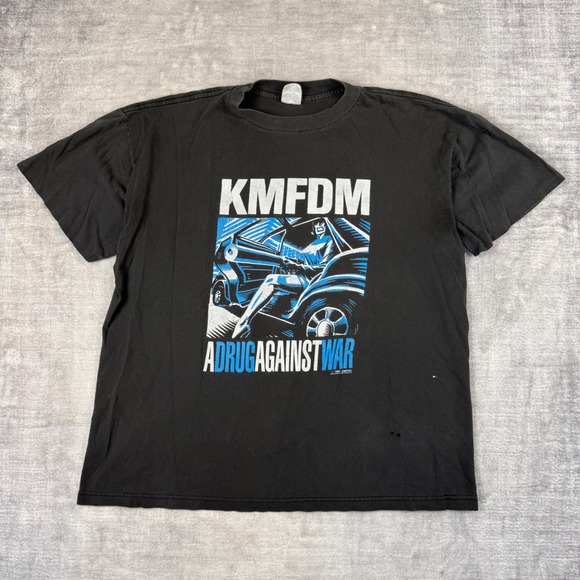 KMFDM Other - KMFDM Shirt Mens XL Black Vintage 1996 A Drug Against War Band Rock Double Sided